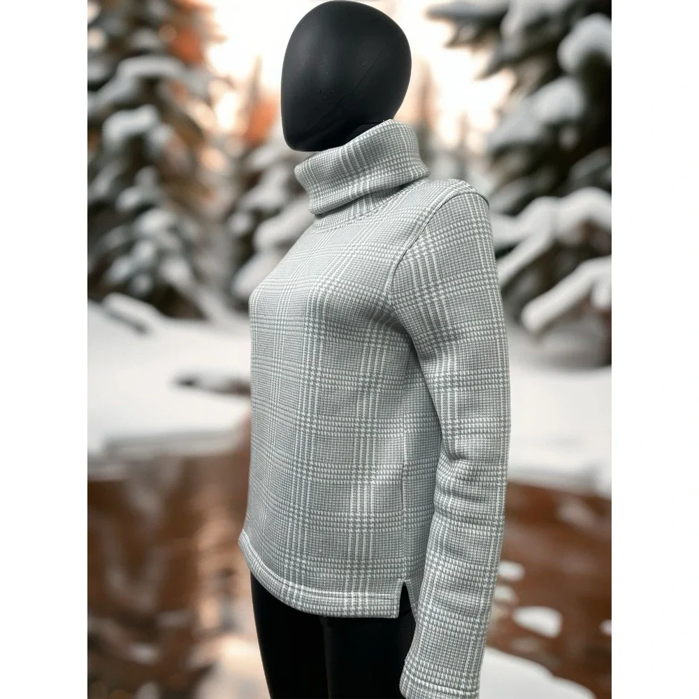J.Crew Mock Neck Gray Plaid Pullover Sweater Top Women’s‎ Size S